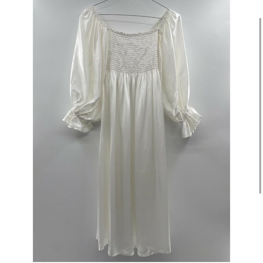 The Sleeper Women’s Atlanta Silk Lounge Dress White Smocked Body sz XS $420 -ns